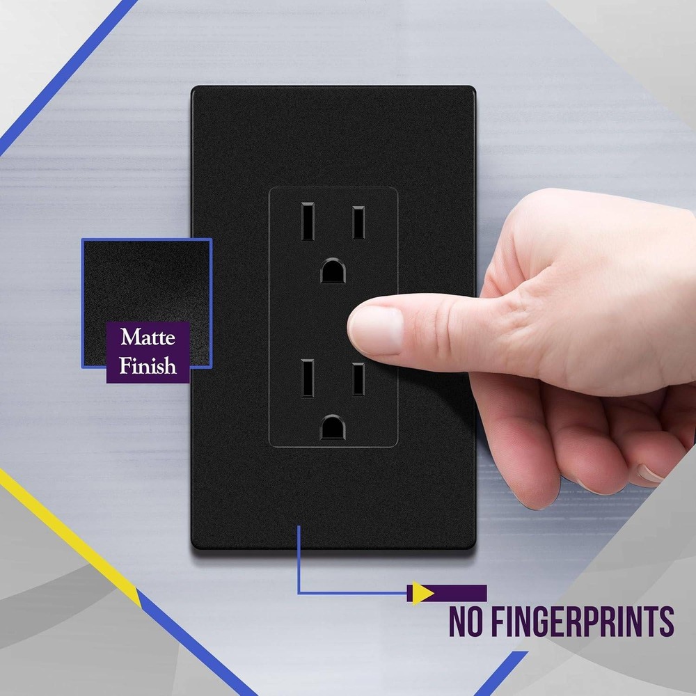 Set of 10 Enerlites Matte Black Decorator Receptacle with Screwless Wall Plate - Picture 6 of 16